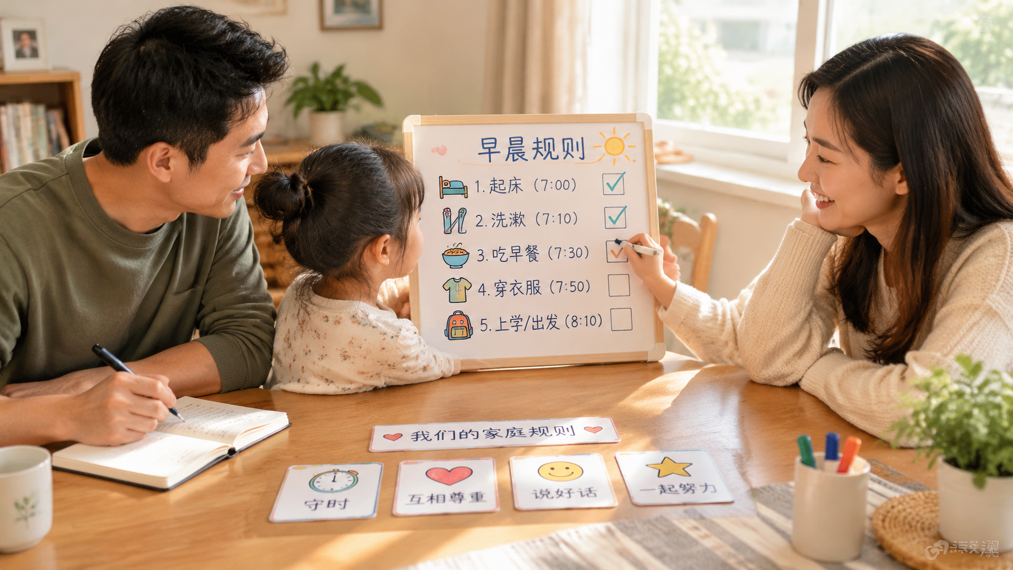 越催越磨蹭？试试让孩子参与定规则的10分钟家庭会议