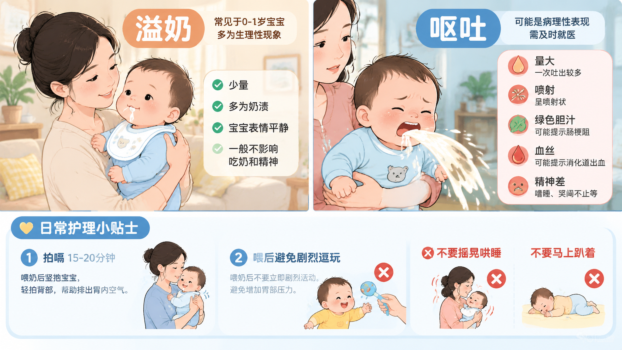 宝宝吐奶一大口：怎么分溢奶和危险呕吐？