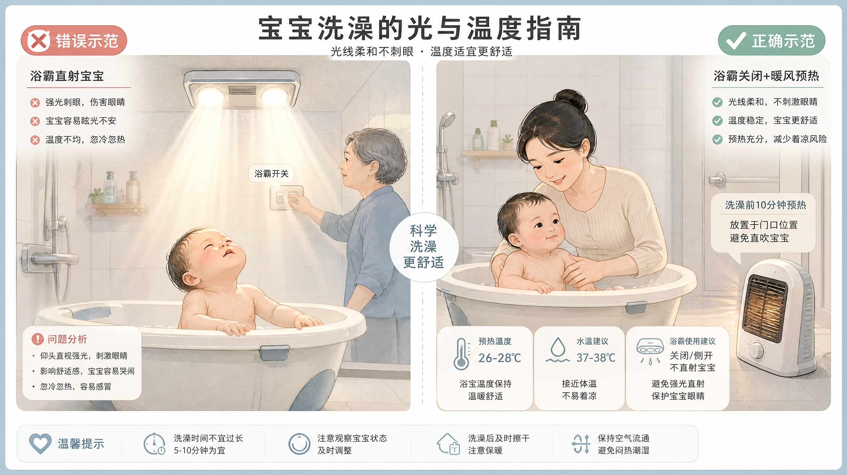 寒露后给娃洗澡别开浴霸：伤眼又易烫