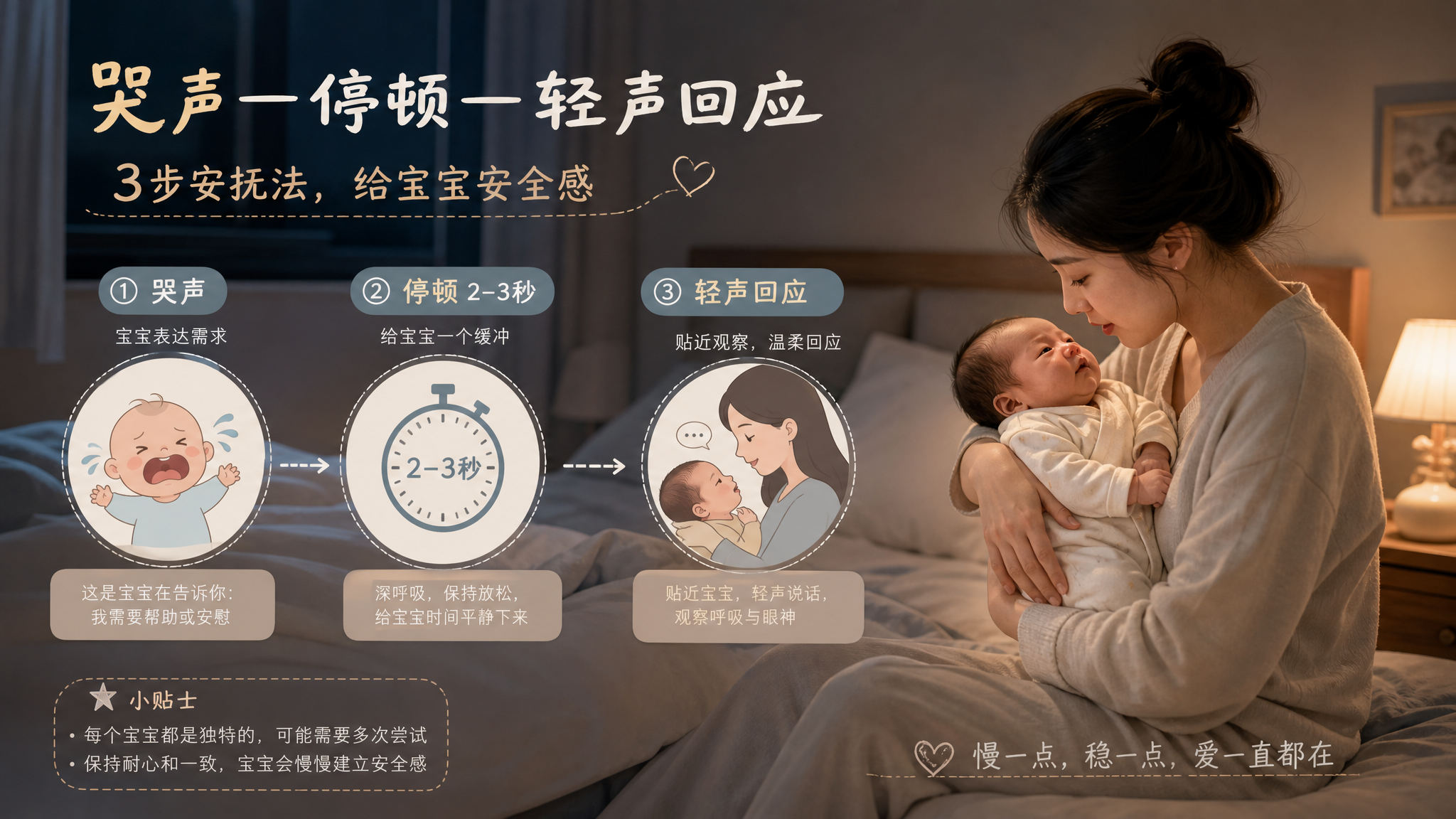 宝宝一哭就抱会宠坏？试试哭声停2-3秒再回应