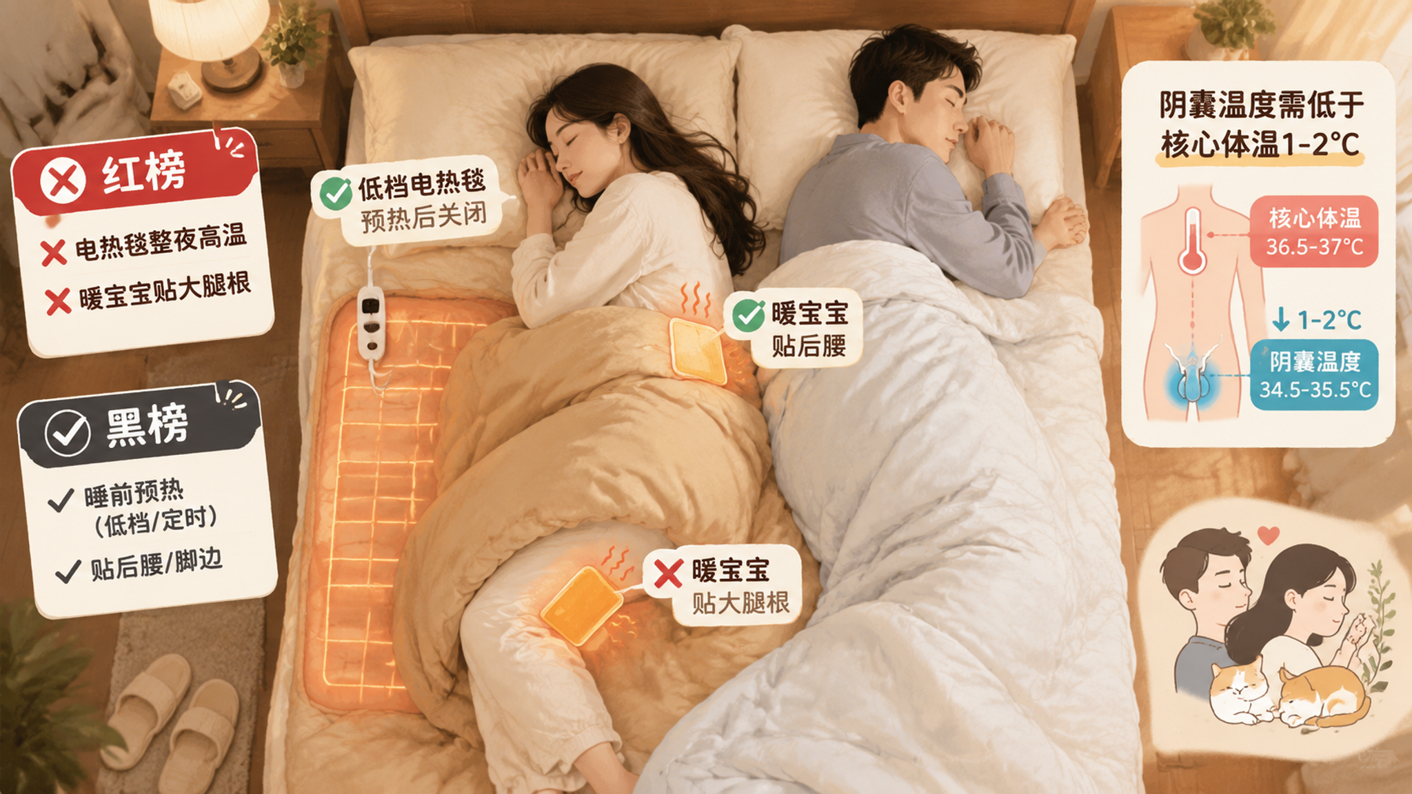 备孕夫妻电热毯怎么开才安全？分温控一张表讲清